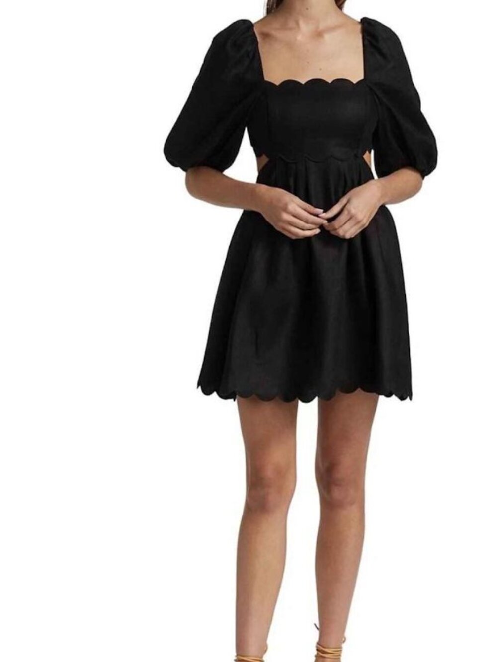 NWT Zimmermann Mae Black Scalloped Cutout Linen Mini Dress Size 0 (SZ 2-4)